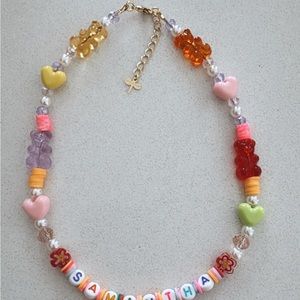 Red and Pink Beaded Jewelry Necklace with Letter Beads